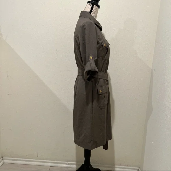 SHARAGANO Stretch Dress Women Size 8P Petite, Roll Tab Sleeves, Pockets, Belted - Picture 3 of 8